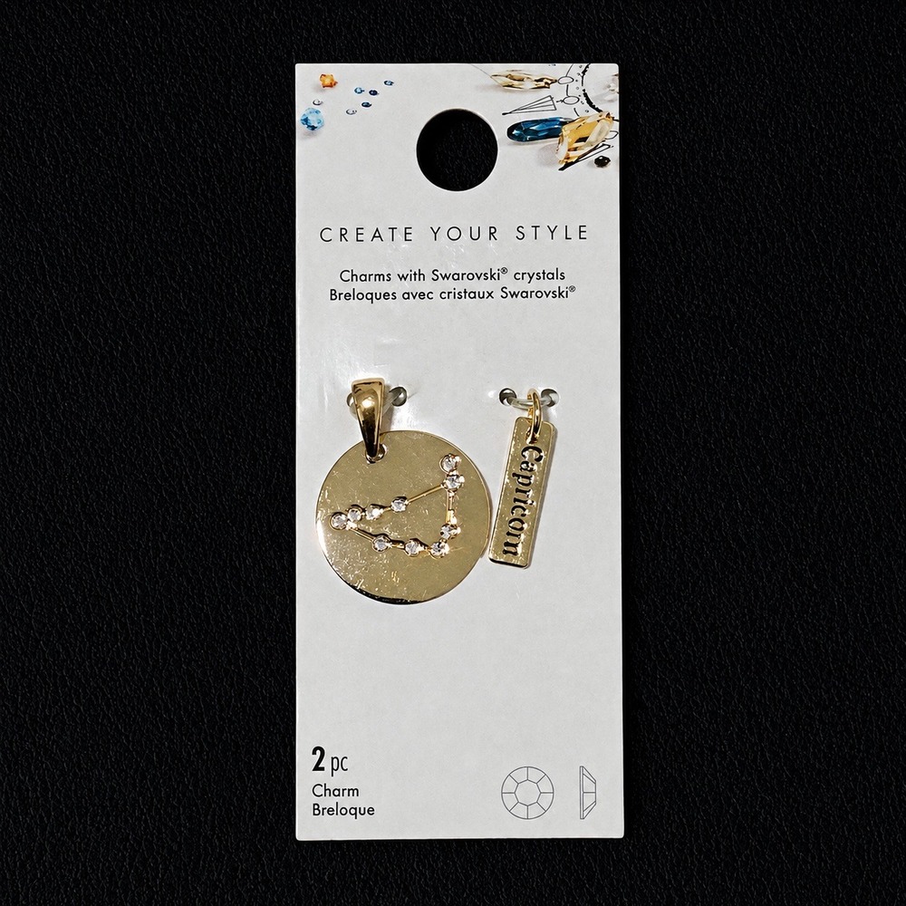 Swarovski Create Your Style Capricorn Zodiac Charms Gold Tone Crystals 2pc Set